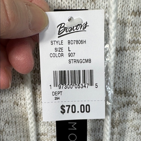 Preswick & Moore Sweater White/TanCowl Neck Kangaroo Pocket in Size L  NWT - Picture 11 of 13